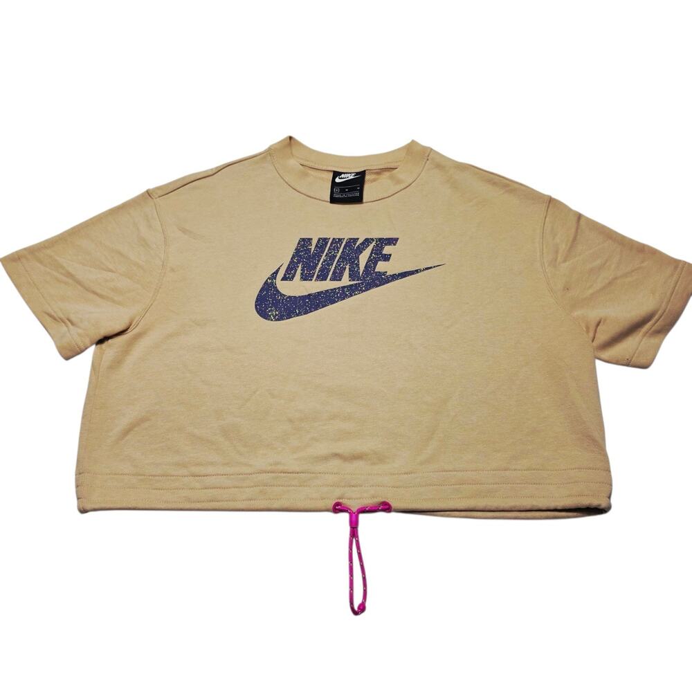 Nike Air Sportswear Short Sleeve Running Top Shimmer Tan CJ2275-287 Women's Med